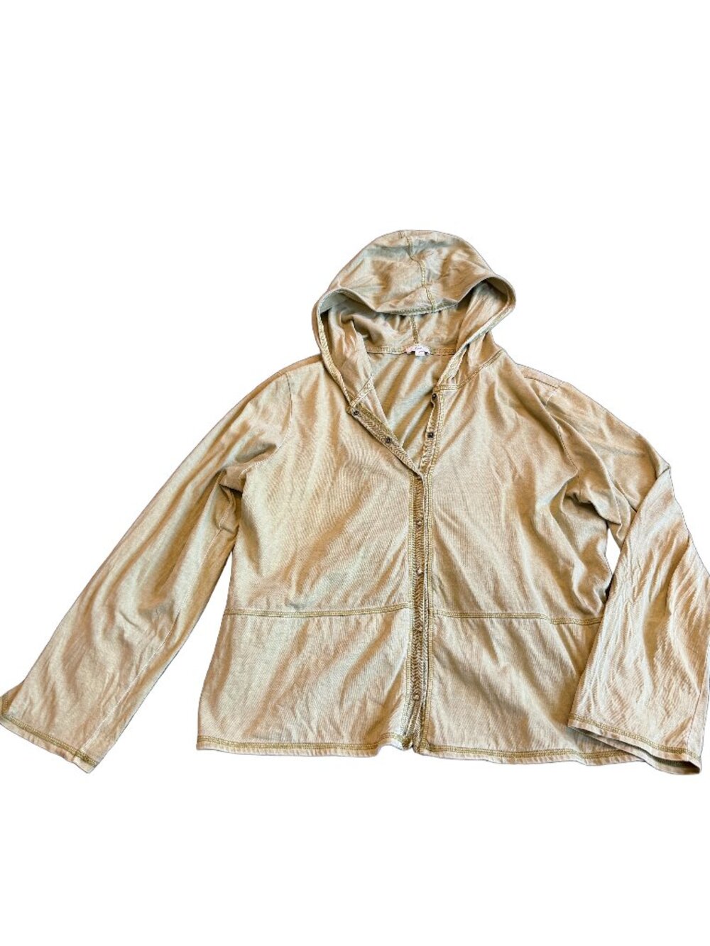 J. Jill Green Hooded Snap Front Cotton Jacket Raw Edge Silhouette X-Large Womens